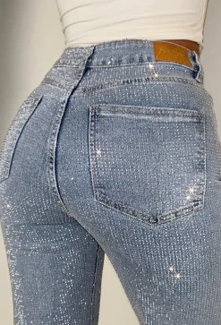 Ultimate Sparkle Mid Blue Straight Leg Stretch Diamante Jeans