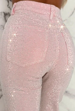 Ultimate Sparkle Pink Straight Leg Stretch Diamante Jeans