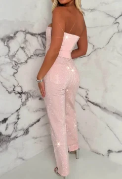 Ultimate Sparkle Pink Straight Leg Stretch Diamante Jeans