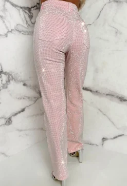 Ultimate Sparkle Pink Straight Leg Stretch Diamante Jeans