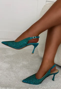 Unique Love Green Embellished Slingback Court Heels