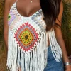 Vacay Is Calling White Crochet Tassel Top