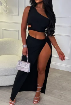 Vacay Paradise Black Maxi Skirt Co-Ord Set