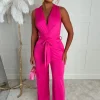 Vacay Tease Fuchsia Cross Front Belted Jumpsuit