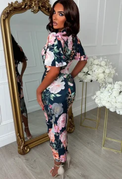 Venus Vibes Multi Floral Animal Print Ruched Midi Dress