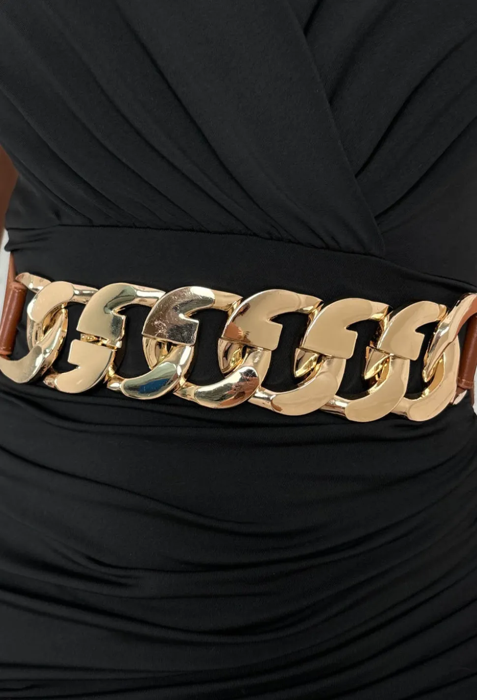 Viral Chic Brown Chain Detail Elasticated Belt