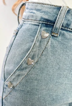 Viva Glam Light Wash Wide Leg Diamante Heart Jeans