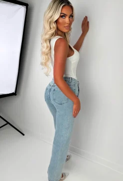 Viva Glam Light Wash Wide Leg Diamante Heart Jeans