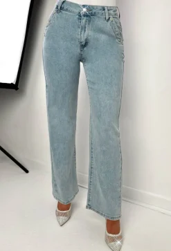 Viva Glam Light Wash Wide Leg Diamante Heart Jeans