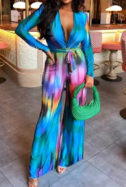 Vivid Imagination Multi Printed Long Sleeve Jumpsuit