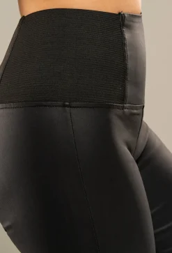 Waist Cincher Black Elasticated Faux Leather High Rise Leggings