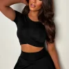 Watch Me Go Black Ruched Top & Skirt Active Set