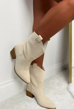 Western Girl Beige Faux Suede Ankle Boots