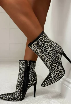 What A Baddie Black Silver Embellished Boots