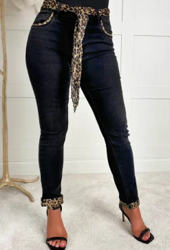 Wild & Chic Black Stretch Contrast Leopard Jeans