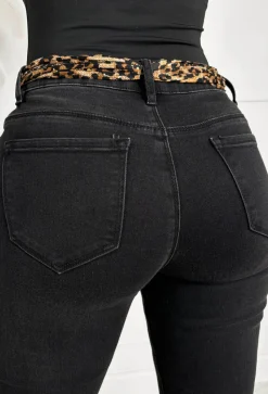 Wild & Chic Black Stretch Contrast Leopard Jeans