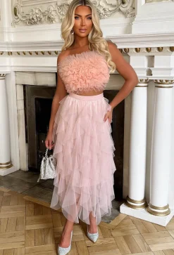 Wild Bloom Blush Pink Mesh Ruffle Crop Top