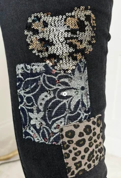 Wild Patch Black Stretch Sequin Patchwork Leopard Jeans
