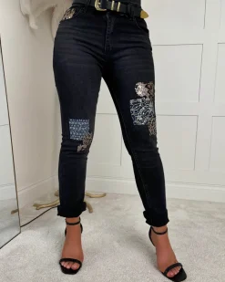 Wild Patch Black Stretch Sequin Patchwork Leopard Jeans