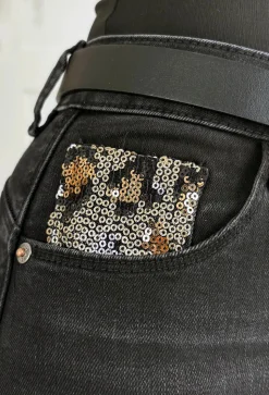 Wild Patch Black Stretch Sequin Patchwork Leopard Jeans