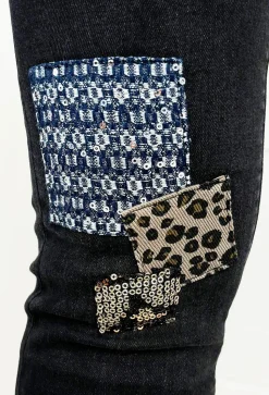 Wild Patch Black Stretch Sequin Patchwork Leopard Jeans