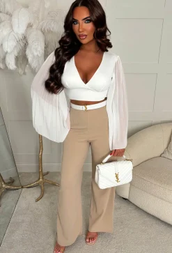 Wink & Whisper White Plisse Flared Sleeve Top
