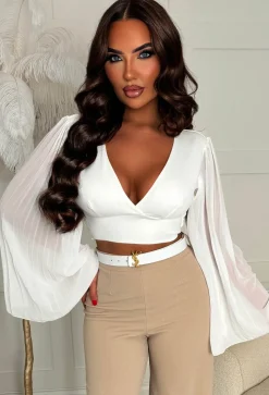 Wink & Whisper White Plisse Flared Sleeve Top