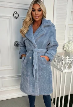 Wrap Up Tight Blue Teddy Belted Coat