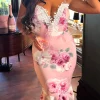 Wrapped In Love Pink Floral Lace Trim Midi Dress