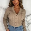 You Complete Me Beige Luxury Soft Cardigan With Gold Buttons