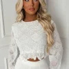 You Need Me Cream Pearl Embellished Long Sleeve Top