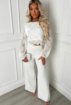 You Need Me Cream Pearl Embellished Long Sleeve Top