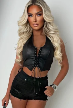 Your Honey Black Stretch Raw Edge Distressed Denim Shorts