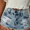 Your Honey Light Wash Stretch Raw Edge Distressed Denim Shorts