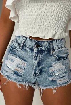 Your Honey Light Wash Stretch Raw Edge Distressed Denim Shorts