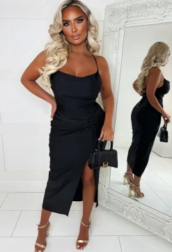 Your Secret Black Lace Up Midi Dress