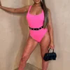 You're Essential Pink Textured Scoop Neck Swimsuit