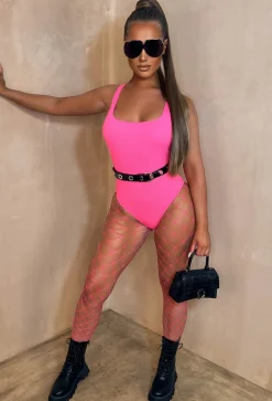 You're Essential Pink Textured Scoop Neck Swimsuit