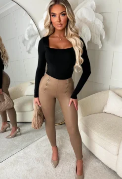 Zipped In Beige Faux Leather Zip Front Leggings
