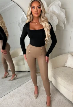Zipped In Beige Faux Leather Zip Front Leggings